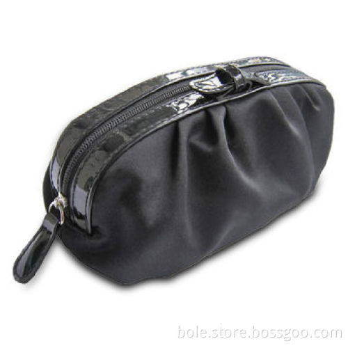 Pleated Satin Cosmetic Bag for Decoration and Promotional Purposes with PU Stripe